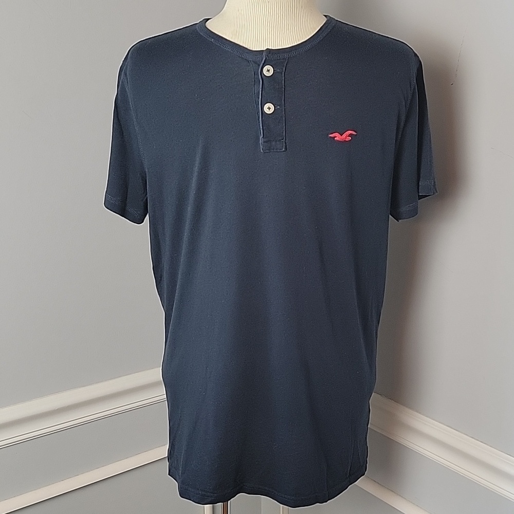 HOLLISTER Blue Y2K Preppy Two Button Lightweight Casual Short Sleeve T-Shirt M